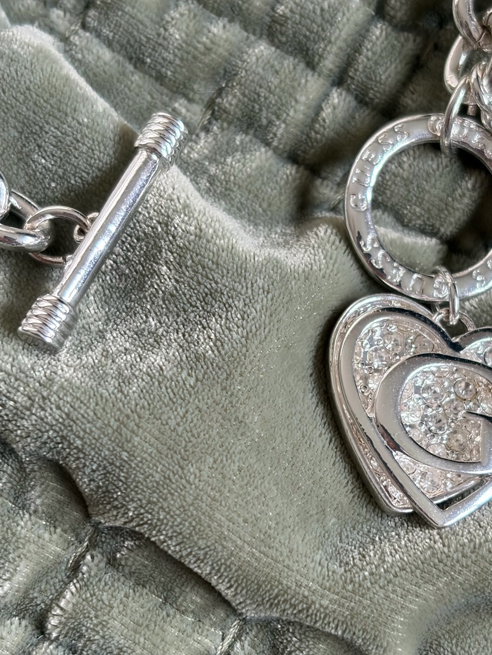 GUESS Silver Heart Charm Toggle Necklace - Picture 3 of 4